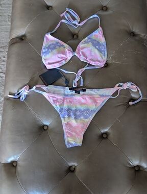 PINK Multicolor Monogram Bikini Set Size L